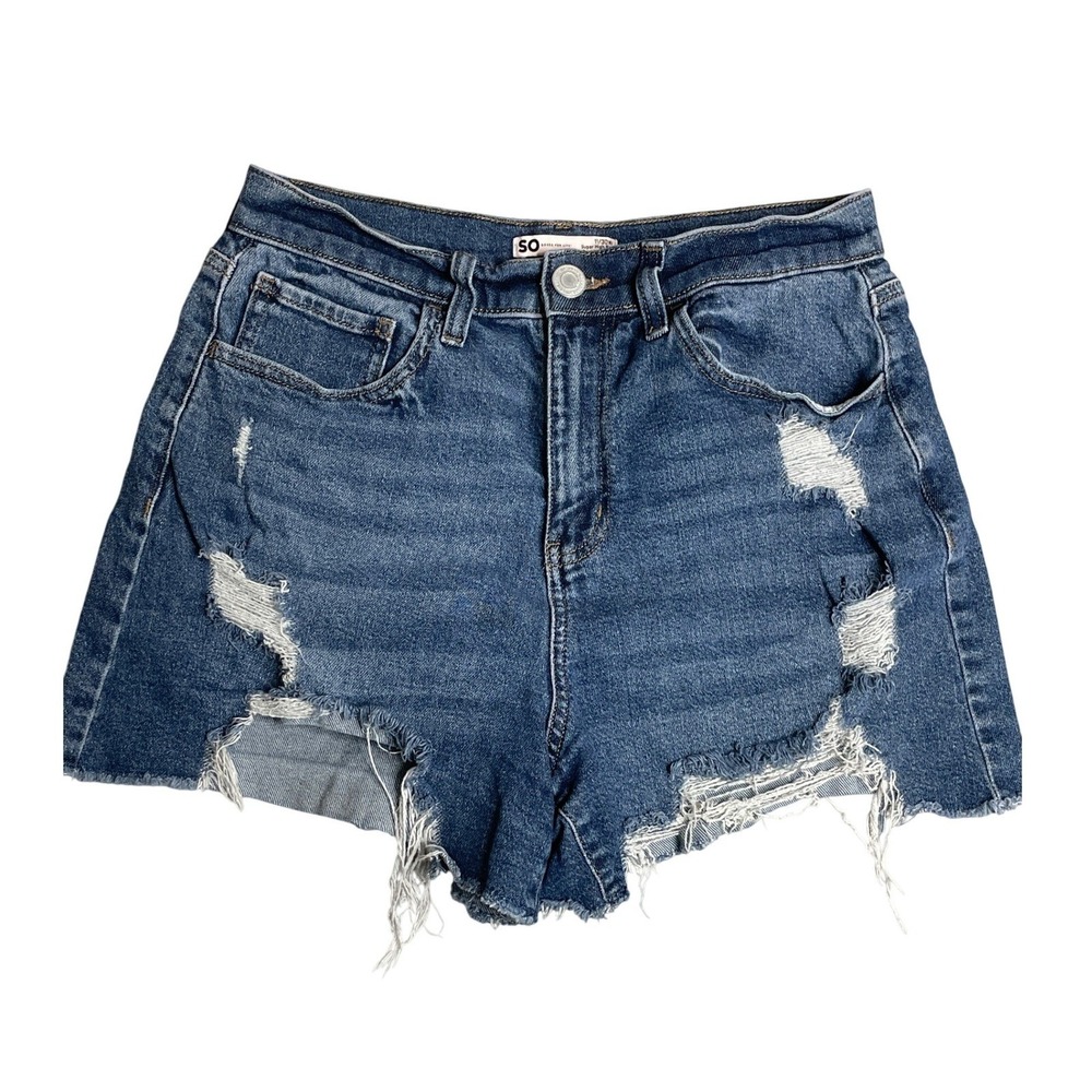SO Denim Shorts Womens 11/30 Super High Rise 90s Boyfriend Distressed Blue